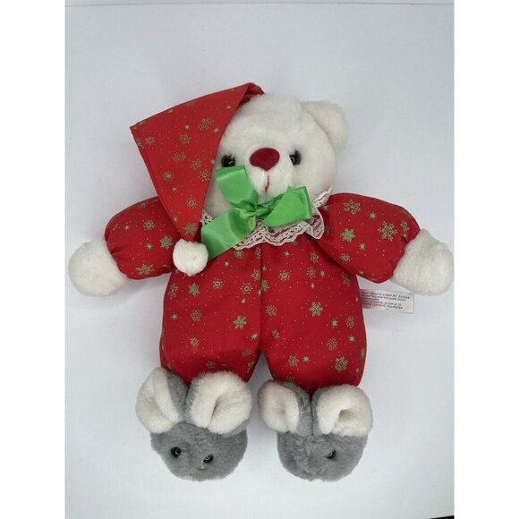 Vintage House of Lloyd 1991 Christmas Teddy Bear Plush Glow In The Dark Slippers - Picture 1 of 8
